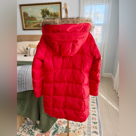 Eddie Bauer Red Puffer Parka Jacket with Faux Fur Trim M - Picture 2 of 9
